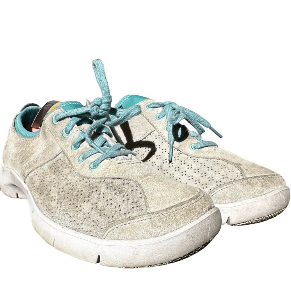 Dansko Elise Sneaker Walking Suede Perforated Non-Slip Lace Up Gray Blue 8.5